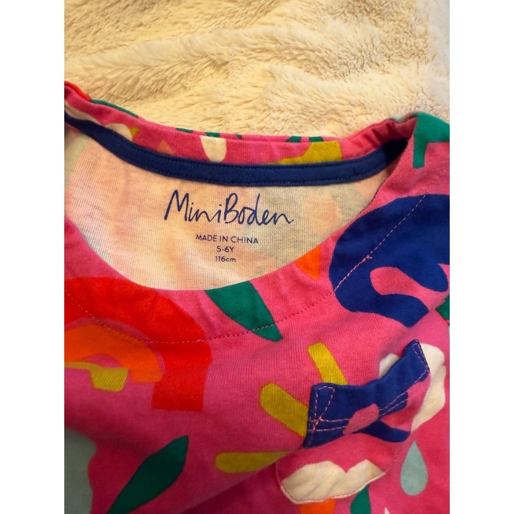 Mini Boden Pink Dinosaur Floral Bird Abstract Rainbow Dress 5-6 - Picture 3 of 4